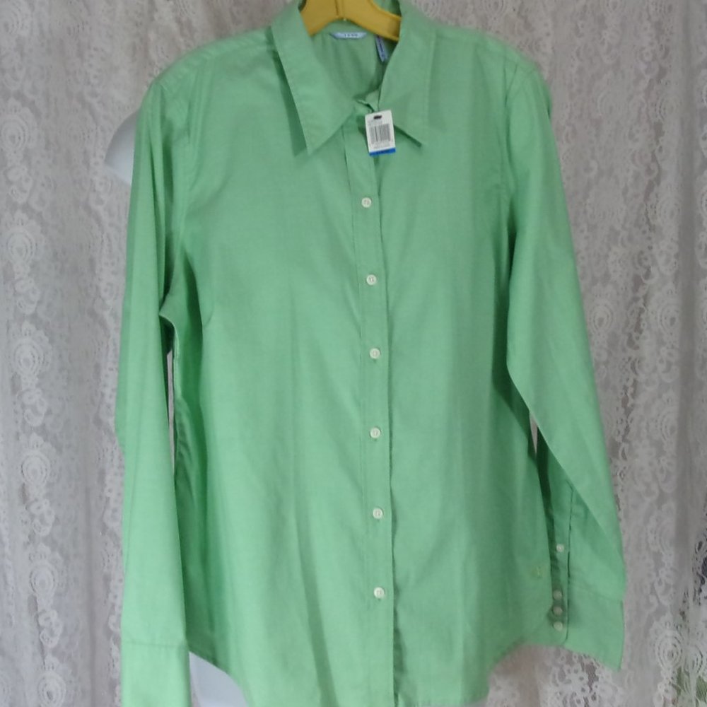 Izod Mint Green Classic Button Front Blouse Shirt NWT